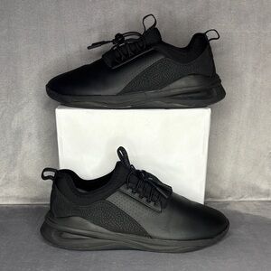 Black Streamlined Low-Top Sneakers with Mesh Upper